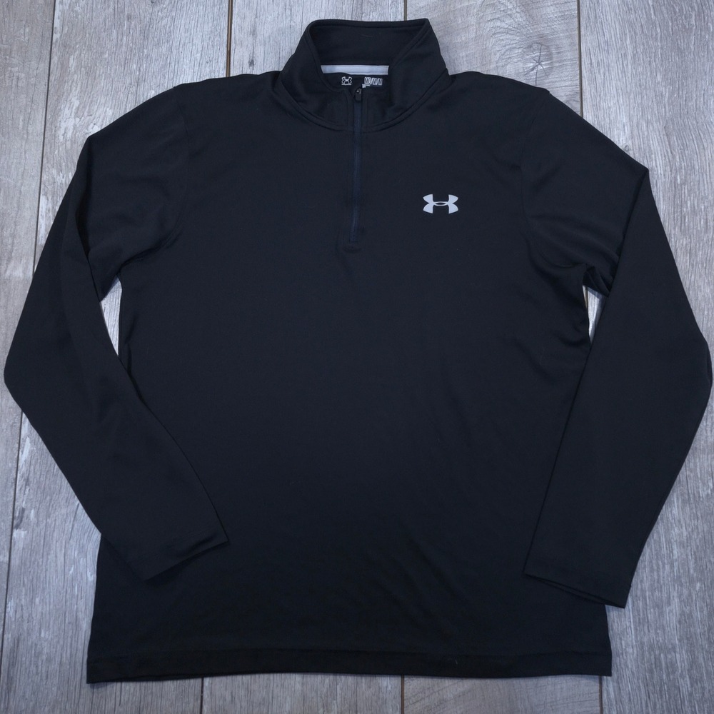 Under Armour 1/4 Zip Pullover Men Medium Black HeatGear Loose Fit Long Sleeve